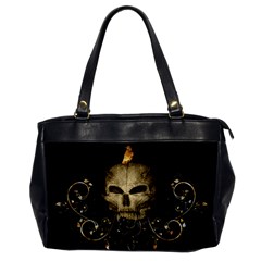 Golden Skull With Crow And Floral Elements Office Handbags by FantasyWorld7