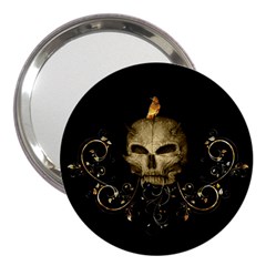 Golden Skull With Crow And Floral Elements 3  Handbag Mirrors by FantasyWorld7