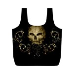 Golden Skull With Crow And Floral Elements Full Print Recycle Bags (M)  Front