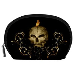 Golden Skull With Crow And Floral Elements Accessory Pouches (large)  by FantasyWorld7