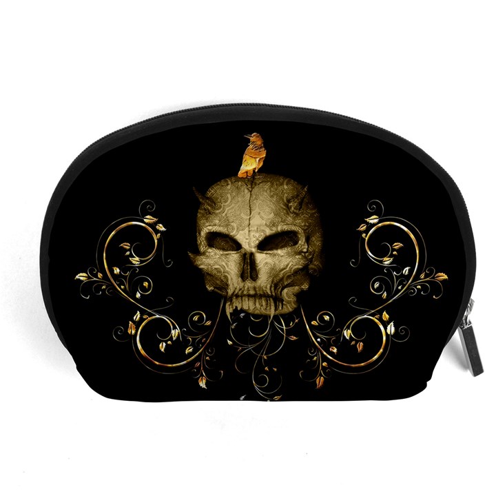 Golden Skull With Crow And Floral Elements Accessory Pouches (Large) 