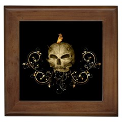 Golden Skull With Crow And Floral Elements Framed Tiles by FantasyWorld7