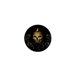 Golden Skull With Crow And Floral Elements 1  Mini Buttons by FantasyWorld7