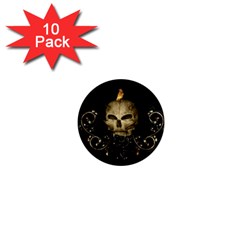 Golden Skull With Crow And Floral Elements 1  Mini Magnet (10 Pack)  by FantasyWorld7