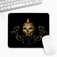 Golden Skull With Crow And Floral Elements Large Mousepads by FantasyWorld7