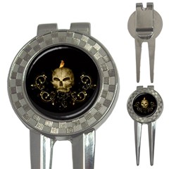 Golden Skull With Crow And Floral Elements 3-in-1 Golf Divots by FantasyWorld7