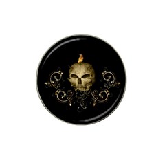 Golden Skull With Crow And Floral Elements Hat Clip Ball Marker by FantasyWorld7