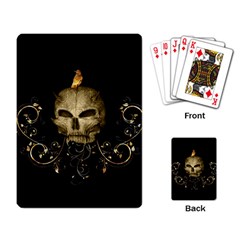 Golden Skull With Crow And Floral Elements Playing Card by FantasyWorld7