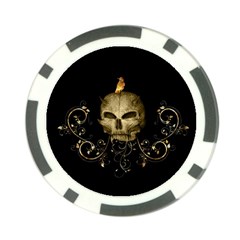 Golden Skull With Crow And Floral Elements Poker Chip Card Guard