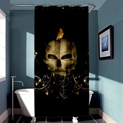 Golden Skull With Crow And Floral Elements Shower Curtain 36  X 72  (stall)  by FantasyWorld7