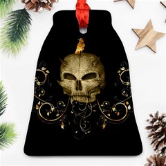 Golden Skull With Crow And Floral Elements Ornament (bell) by FantasyWorld7