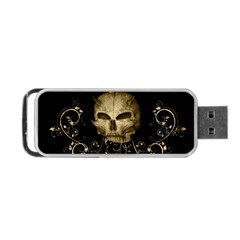 Golden Skull With Crow And Floral Elements Portable Usb Flash (one Side) by FantasyWorld7