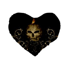 Golden Skull With Crow And Floral Elements Standard 16  Premium Heart Shape Cushions by FantasyWorld7