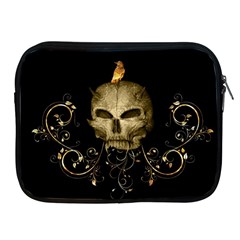 Golden Skull With Crow And Floral Elements Apple Ipad 2/3/4 Zipper Cases by FantasyWorld7