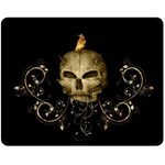 Golden Skull With Crow And Floral Elements Double Sided Fleece Blanket (Medium)  58.8 x47.4  Blanket Front