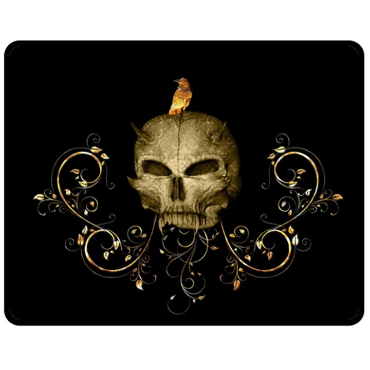 Golden Skull With Crow And Floral Elements Double Sided Fleece Blanket (Medium) 