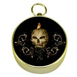 Golden Skull With Crow And Floral Elements Gold Compasses Front