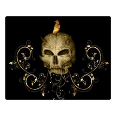 Golden Skull With Crow And Floral Elements Double Sided Flano Blanket (large)  by FantasyWorld7