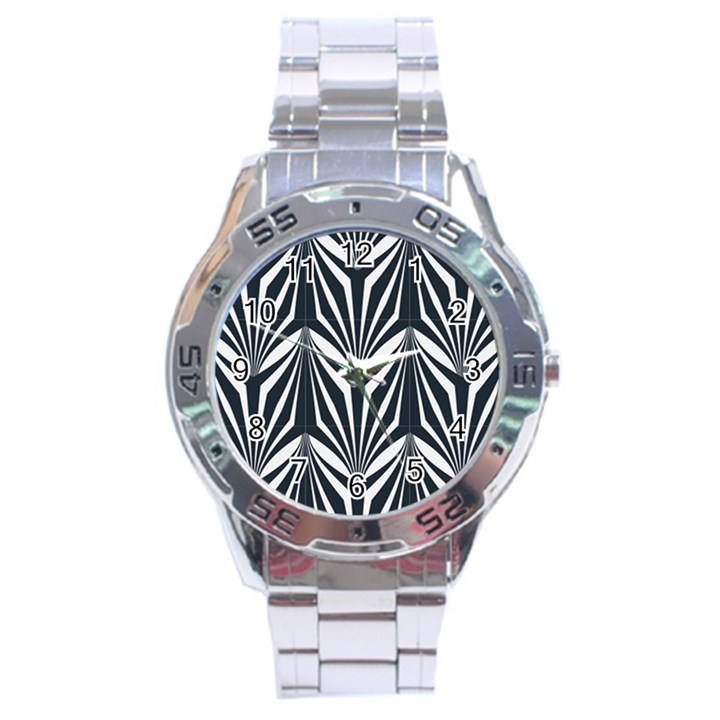 Art Deco, black,white,graphic design,vintage,elegant,chic Stainless Steel Analogue Watch