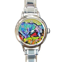 Magic cube abstract art Round Italian Charm Watch