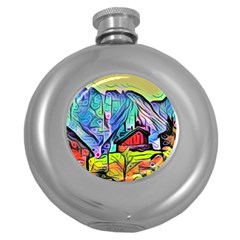 Magic cube abstract art Round Hip Flask (5 oz)