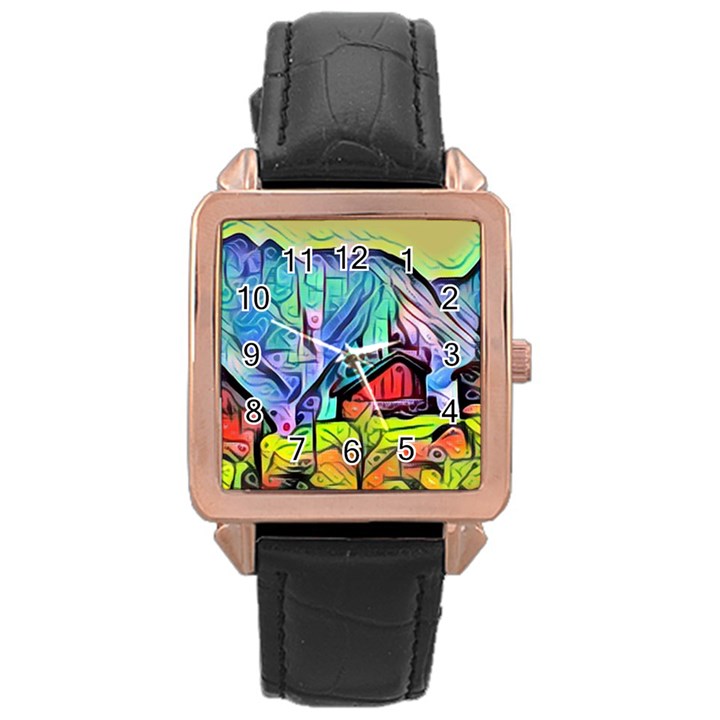 Magic cube abstract art Rose Gold Leather Watch 