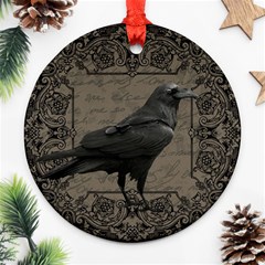 Vintage Halloween Raven Ornament (round) by Valentinaart