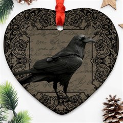 Vintage Halloween Raven Ornament (heart) by Valentinaart