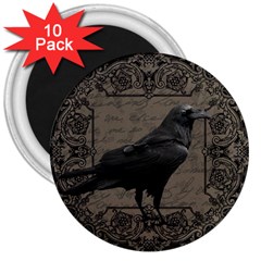 Vintage Halloween Raven 3  Magnets (10 Pack)  by Valentinaart