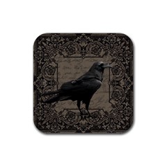 Vintage Halloween Raven Rubber Coaster (square)  by Valentinaart