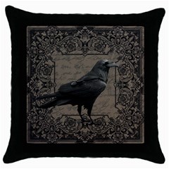 Vintage Halloween Raven Throw Pillow Case (black) by Valentinaart