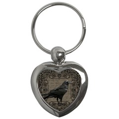 Vintage Halloween Raven Key Chains (heart)  by Valentinaart