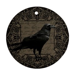 Vintage Halloween Raven Round Ornament (two Sides) by Valentinaart