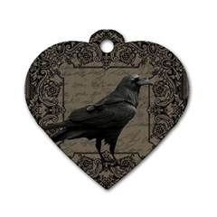 Vintage Halloween Raven Dog Tag Heart (two Sides) by Valentinaart