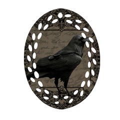 Vintage Halloween Raven Oval Filigree Ornament (two Sides) by Valentinaart