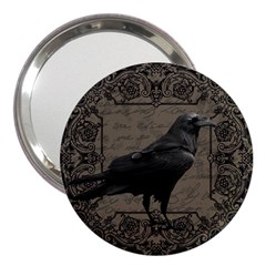 Vintage Halloween Raven 3  Handbag Mirrors by Valentinaart