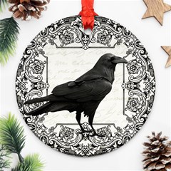 Vintage Halloween Raven Ornament (round) by Valentinaart