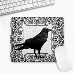 Vintage Halloween Raven Large Mousepads by Valentinaart