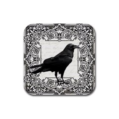 Vintage Halloween Raven Rubber Coaster (square)  by Valentinaart