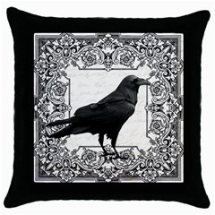 Vintage Halloween Raven Throw Pillow Case (black) by Valentinaart