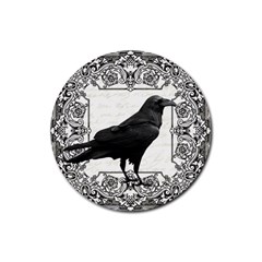 Vintage Halloween Raven Rubber Round Coaster (4 Pack)  by Valentinaart