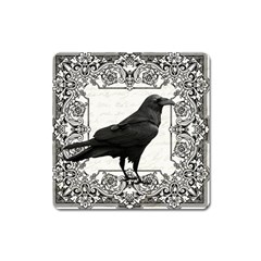 Vintage Halloween Raven Square Magnet by Valentinaart