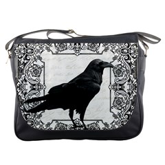 Vintage Halloween Raven Messenger Bags by Valentinaart