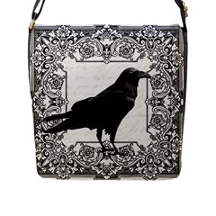 Vintage Halloween Raven Flap Messenger Bag (l)  by Valentinaart