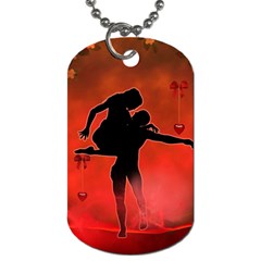 Dancing Couple On Red Background With Flowers And Hearts Dog Tag (two Sides) by FantasyWorld7