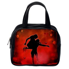 Dancing Couple On Red Background With Flowers And Hearts Classic Handbags (one Side) by FantasyWorld7