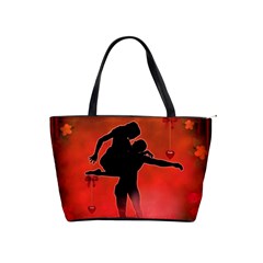 Dancing Couple On Red Background With Flowers And Hearts Shoulder Handbags by FantasyWorld7