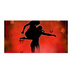 Dancing Couple On Red Background With Flowers And Hearts Satin Wrap by FantasyWorld7