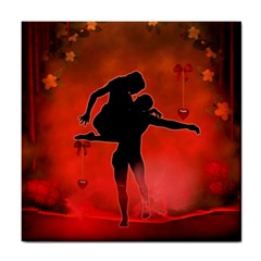 Dancing Couple On Red Background With Flowers And Hearts Tile Coasters by FantasyWorld7