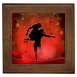 Dancing Couple On Red Background With Flowers And Hearts Framed Tiles Front